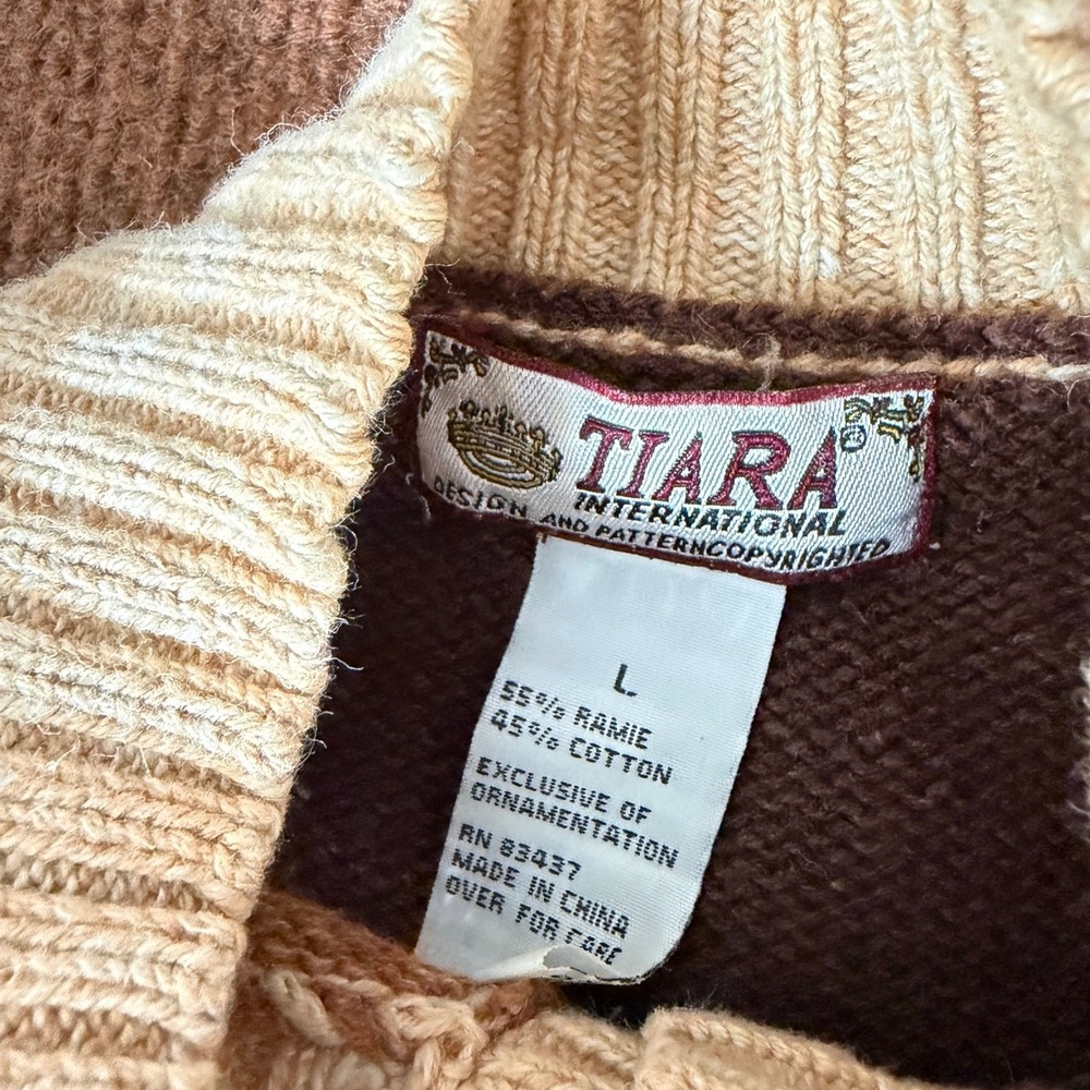Tiara International Fall Patchwork Cardigan Pumpkin Embroidered Sweater Brown L - Picture 5 of 10